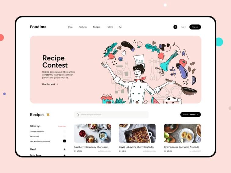 hand drawn illustrations cooking contest website